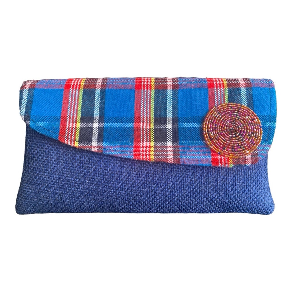 Handmade Blue Beaded Jute Clutch Purseโ